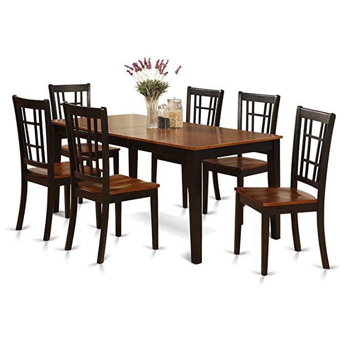 East West Furniture NICO7-BLK-W 7-Piece Formal Dining Table Set, Black/Cherry Finish