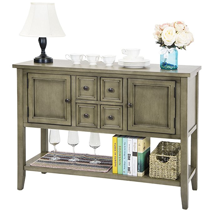 Harper & Bright Designs Acacia Mangium Sideboard Console Table with Bottom Shelf (Antique Gray)