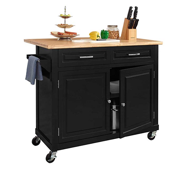 Kitchen Island Easy Click In Assembly Wood Top Rolling Wheels