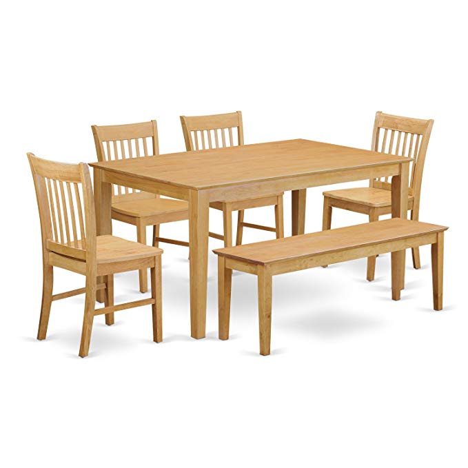 East West Furniture CANO6-OAK-W 6-Piece Dining Table Set