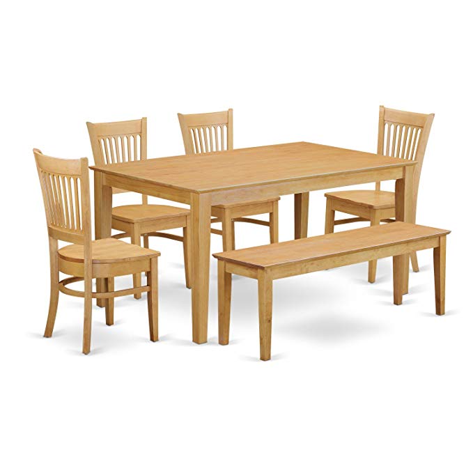 East West Furniture CAVA6-OAK-W 6 Piece Dining Table and 4 Dinette Chairs Combined with A Wooden Bench Set