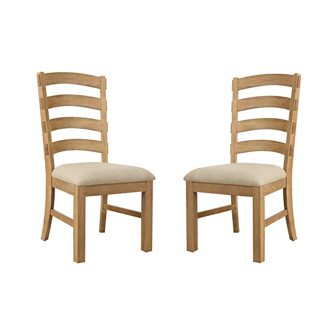 Emerald Home Bel Air Brown Dining Chair with Upholstered Seat And Ladder Back, Set of Two