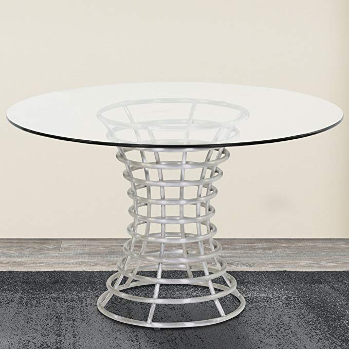 Armen Living LCIBDIB201 Ibiza Dining Table with Silver and Brushed Stainless Steel Finish