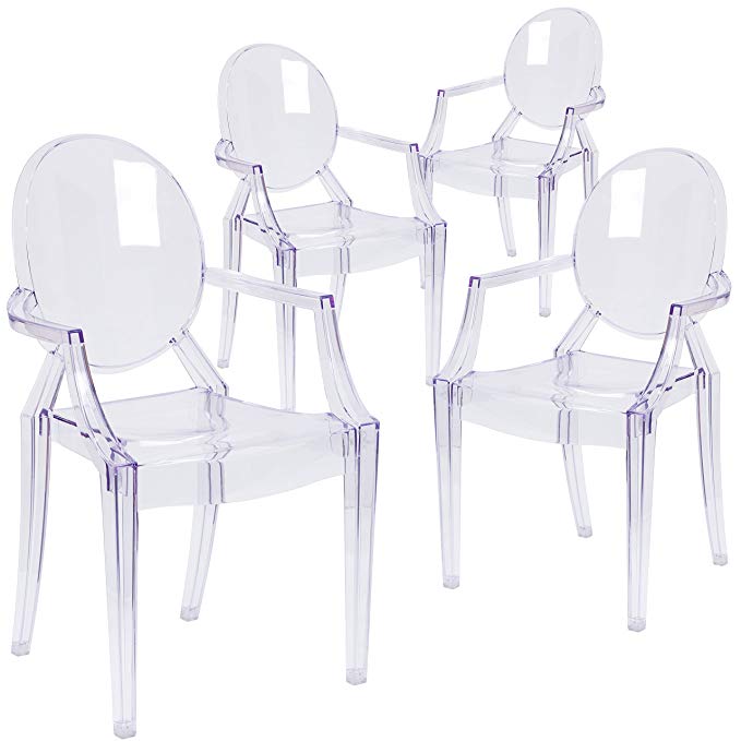 Flash Furniture 4 Pk. Ghost Chair with Arms in Transparent Crystal