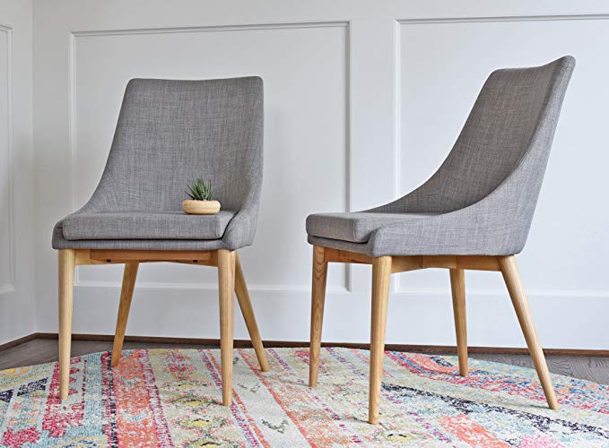 Edloe Finch Modern Dining Chairs - Mid Century Dining Room Chairs - SET OF 2 - Upholstered Light Grey Fabric