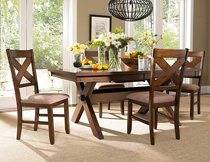 Roundhill Furniture Karven 5-Piece Solid Wood Dining Set with Table and 4 Chairs