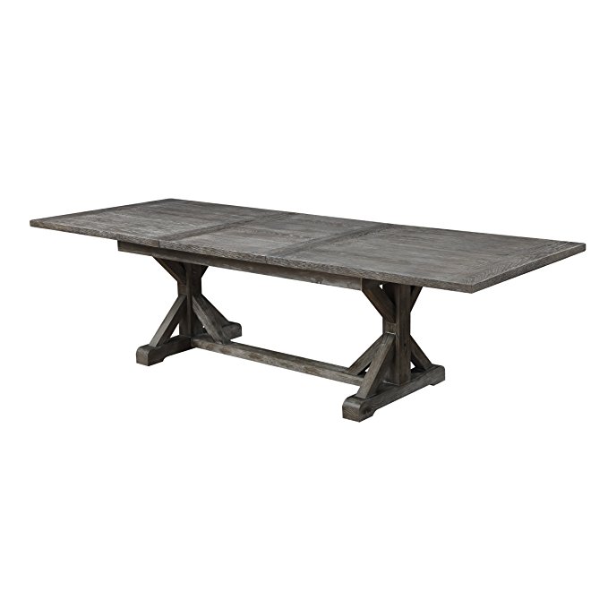 Emerald Home Paladin Rustic Charcoal Gray Dining Table with Self Storing Butterfly Extension Leaf and Farmhouse Trestle Base