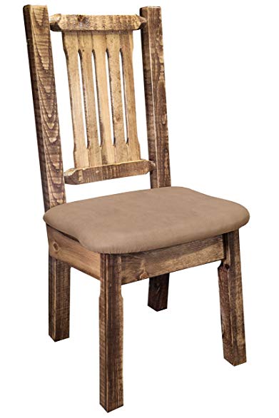 Montana Woodworks MWHCKSCNSLBUCK Homestead Collection Dining Side Chair, Stain & Clear Lacquer Finish with Upholstered Seat, Buckskin Pattern