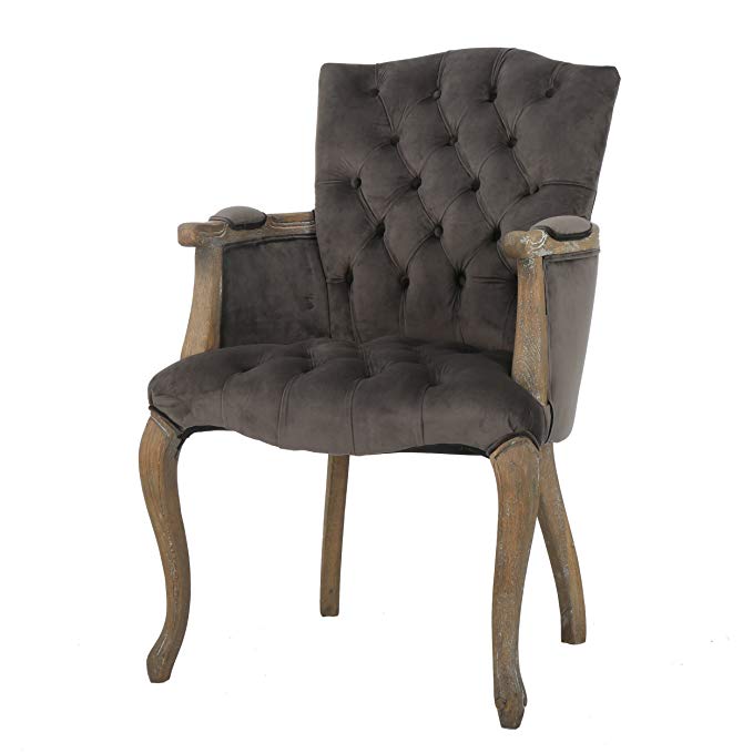 Great Deal Furniture Ritner Charcoal Velvet Arm Dining Chair