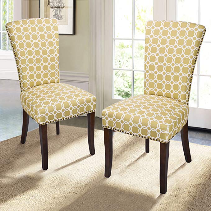 Home's Arts Villa Dining Chairs Nailhead Trims with Espresso Wood Legs (2, YELLOW GREEN)