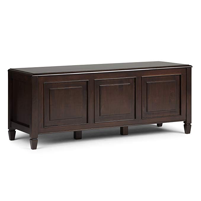 Simpli Home Connaught Solid Wood Storage Bench Trunk, Dark Chestnut Brown