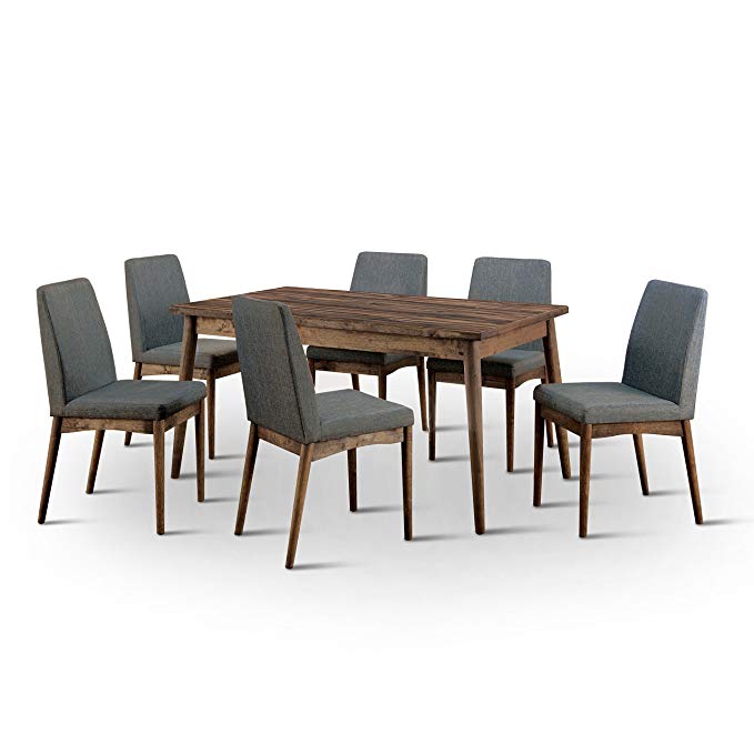 HOMES: Inside + Out IDF-3371T-7PC Valesco Dining Set Natural Tone Modern 7 Piece