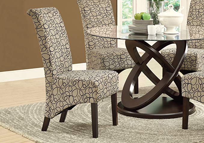 Monarch Specialties Swirl Fabric High Parson Chair, 40-Inch, Tan, Set of 2