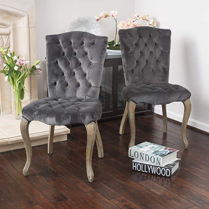 Christopher Knight Home 296554 Moira New Velvet Dining Chairs (Set of 2), Charcoal