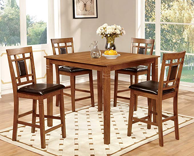 Furniture of America Lazio 5-Piece Transitional Pub Dining Set, Light Oak