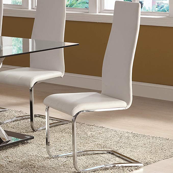 White Faux Leather Dining Chairs with Chrome Legs (Set of 4)