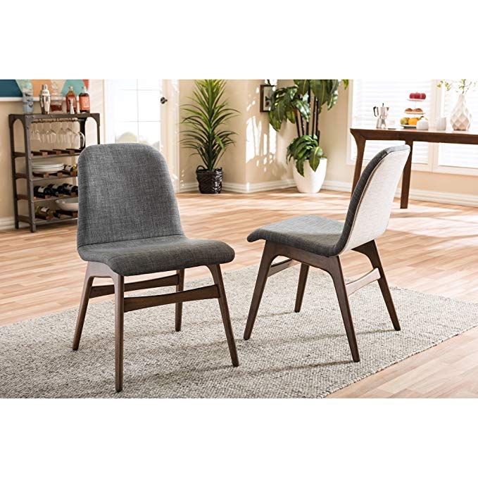 Baxton Studio 2 Piece Embrace Scandinavian Style Fabric Upholstered Walnut Dining Chair Set, Dark Gray