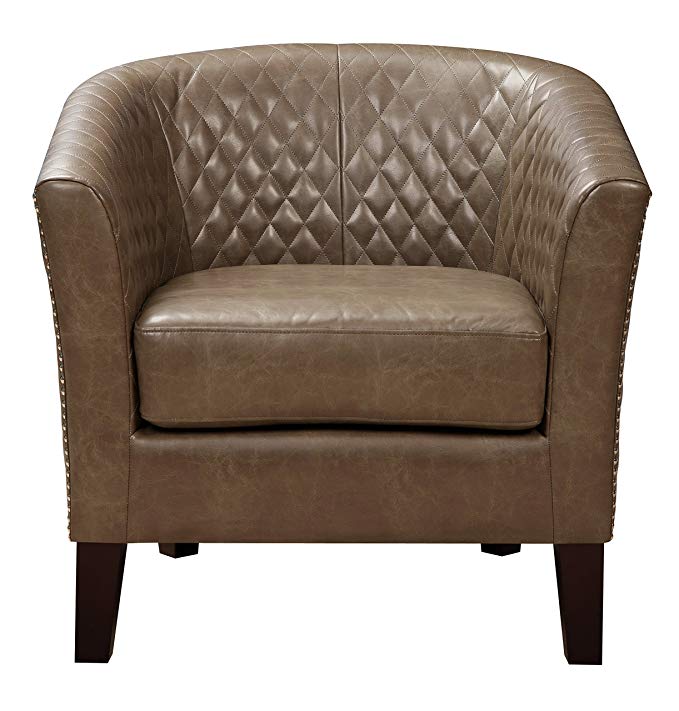 Pulaski Brown Faux Leather Upholstered Bucket Accent Chair with Nailhead