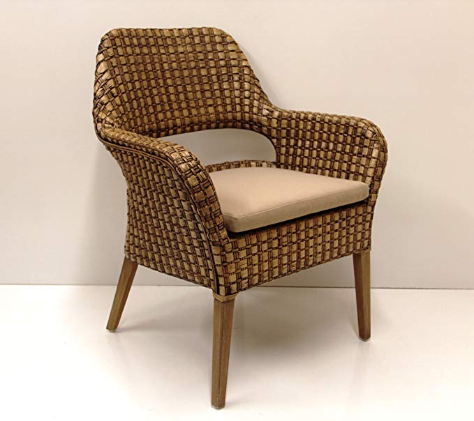 Hollywood Handmade Design Wicker Dining Armchair with Cushion Natural Rattan Furniture