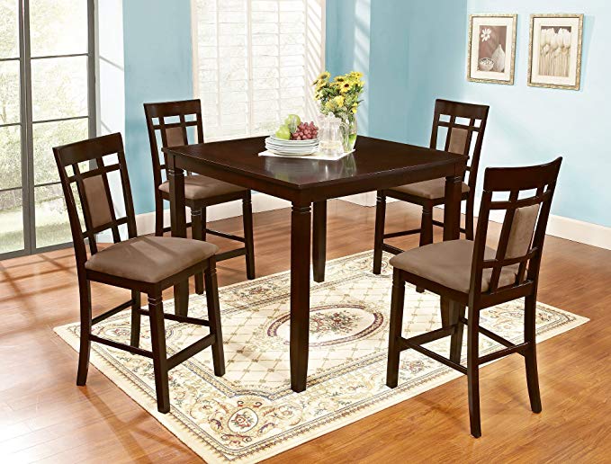 Roundhill Furniture Inworld 5 Piece Counter Height Dining Set, Dark Cherry