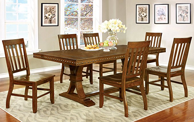 Furniture of America Castile 7-Piece Transitional Dining Set, Dark Oak