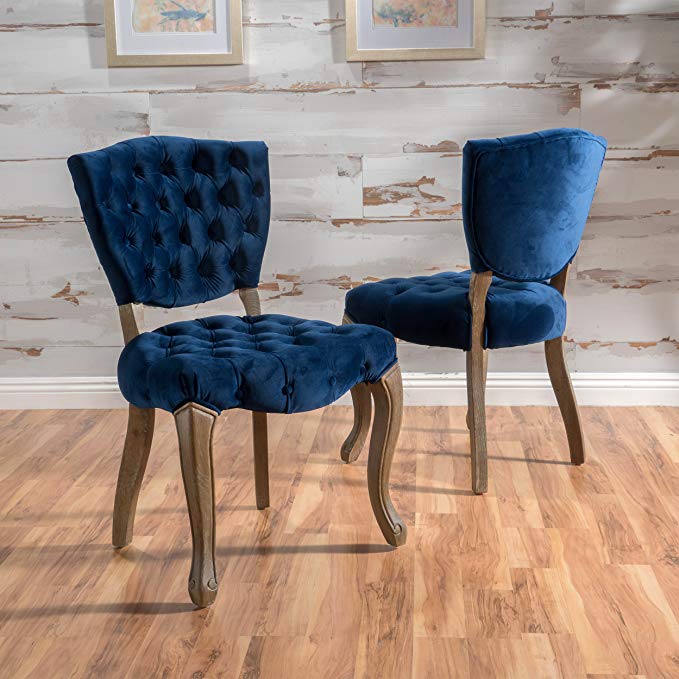 Duke Tufted Navy Blue New Velvet Dining Chairs (Set of 2)