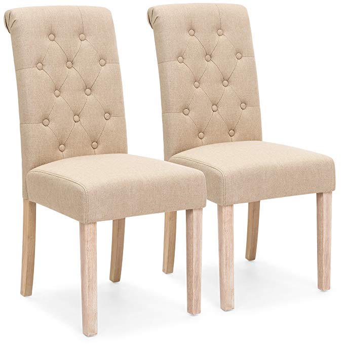 Best Choice Products Set of 2 Tufted High Back Parsons Dining Chairs (Tan)