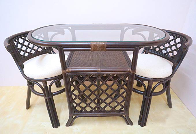 Rich Dining Furniture Set 2 Chairs with Cushion Oval Dining Table ECO Rattan Wicker Color Dark Brown