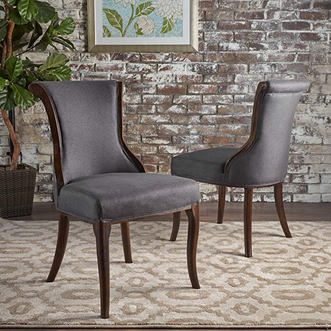 Christopher Knight Home 301828 Lexia Classic Dark Charcoal Fabric Dining Chair, Dark Charcoal Dark Espresso