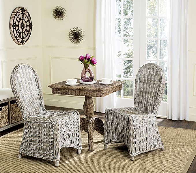 Safavieh Home Collection Idola White Wash Wicker Dining Chair (Set of 2), 19