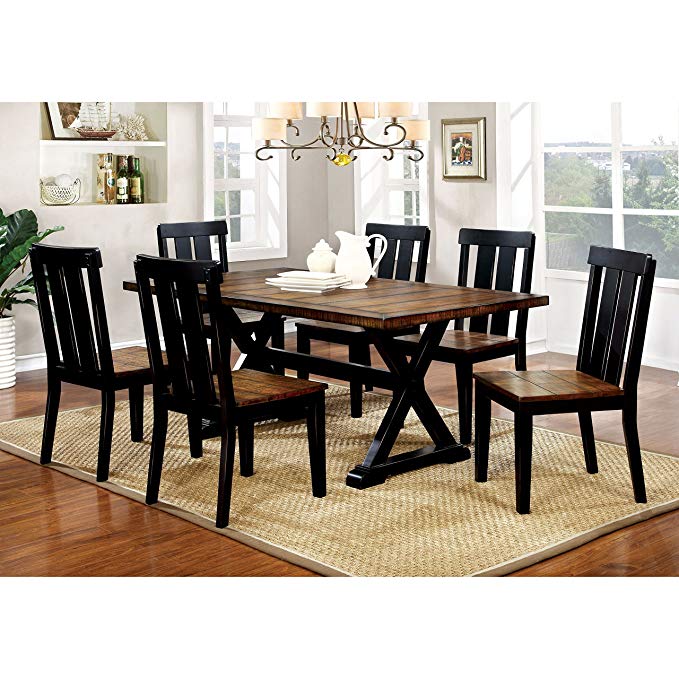 Furniture of America Lara Farmhouse Style 7-Piece Two-Tone Antique Oak & Black Dining Set